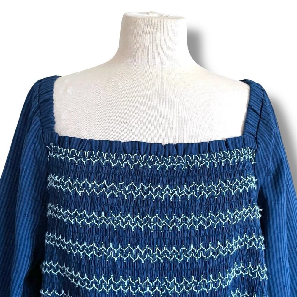 Draper James RSVP Womens Dress Sz 2X Blue Puff Sleeve Smocked Coastal Preppy - Picture 6 of 10